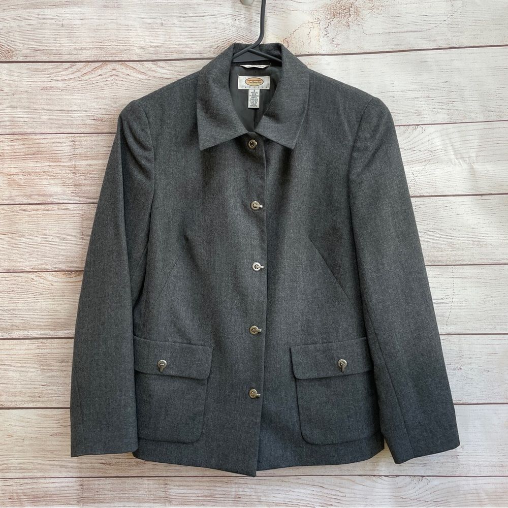 TALBOTS 100% WOOL BLAZER IN CHARCOAL GRAY